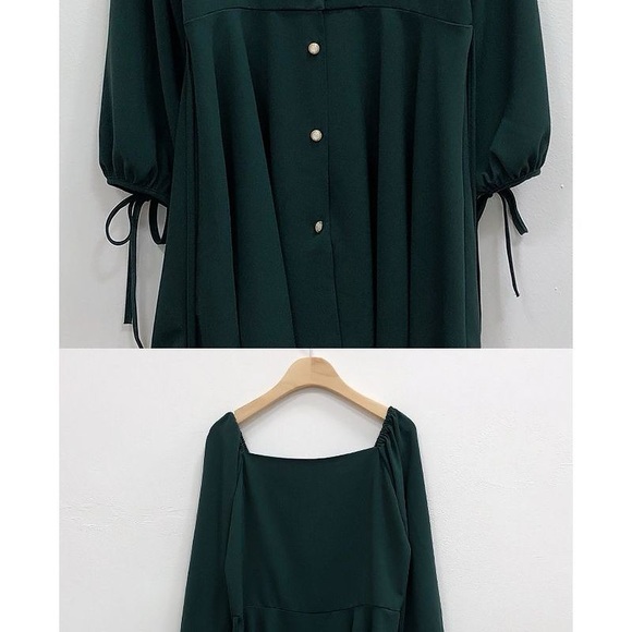 EFO - Long Sleeve Sweetheart Neckline Mini A-Line Dress in Dark Green - Picture 8 of 10